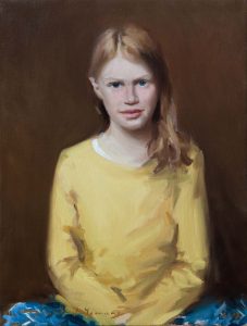 Child Portrait Painting of a 10yr old girl. oils on canvas.
