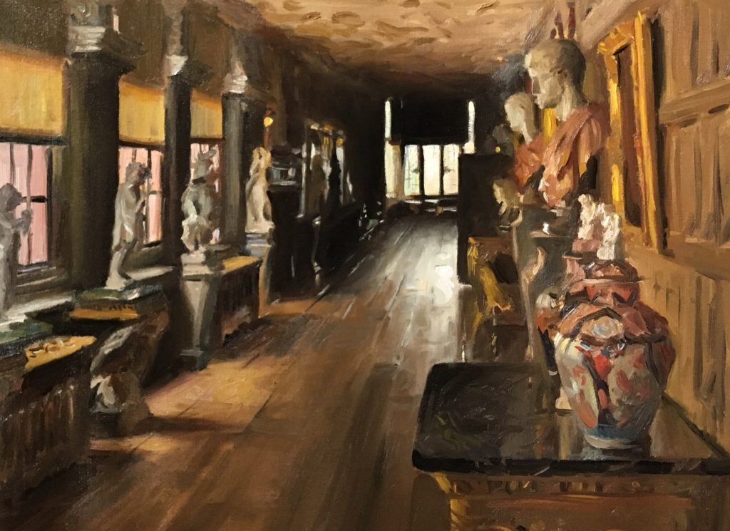 Painting of the Long gallery at Powis Castle. oil on canvas