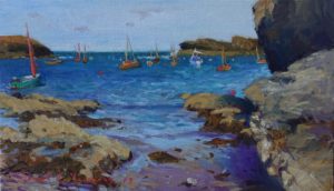 oil painting of Anglesey, boats awaiting the regatta