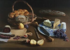 Still life painting with cheese