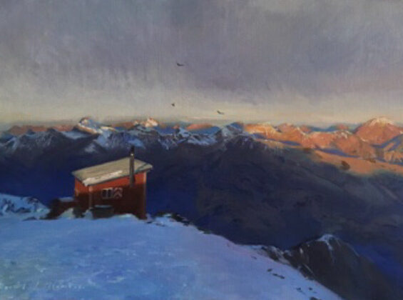 oil painting of Refuge de Chalin, 'Under the shadow of Dents du midi'