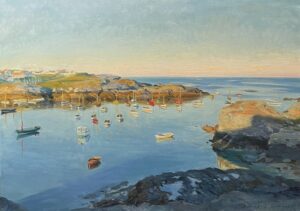 Oil painting of Porth Diana at Sunrise