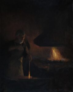 oil painting of a blacksmith at the forge