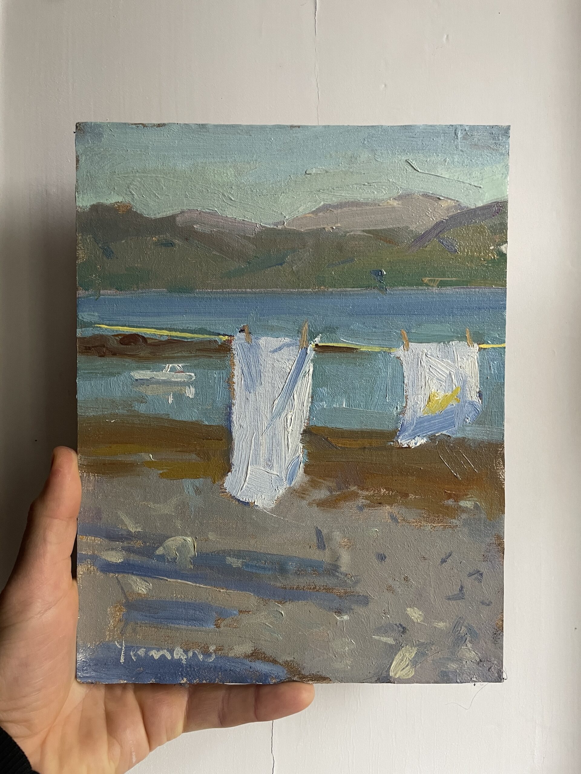 Oil sketch of Washing drying, Lochcarron