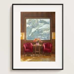 mock up of an A2 Print of an original oil painting. Painted inside Hotel Waldhaus Sils Interior.